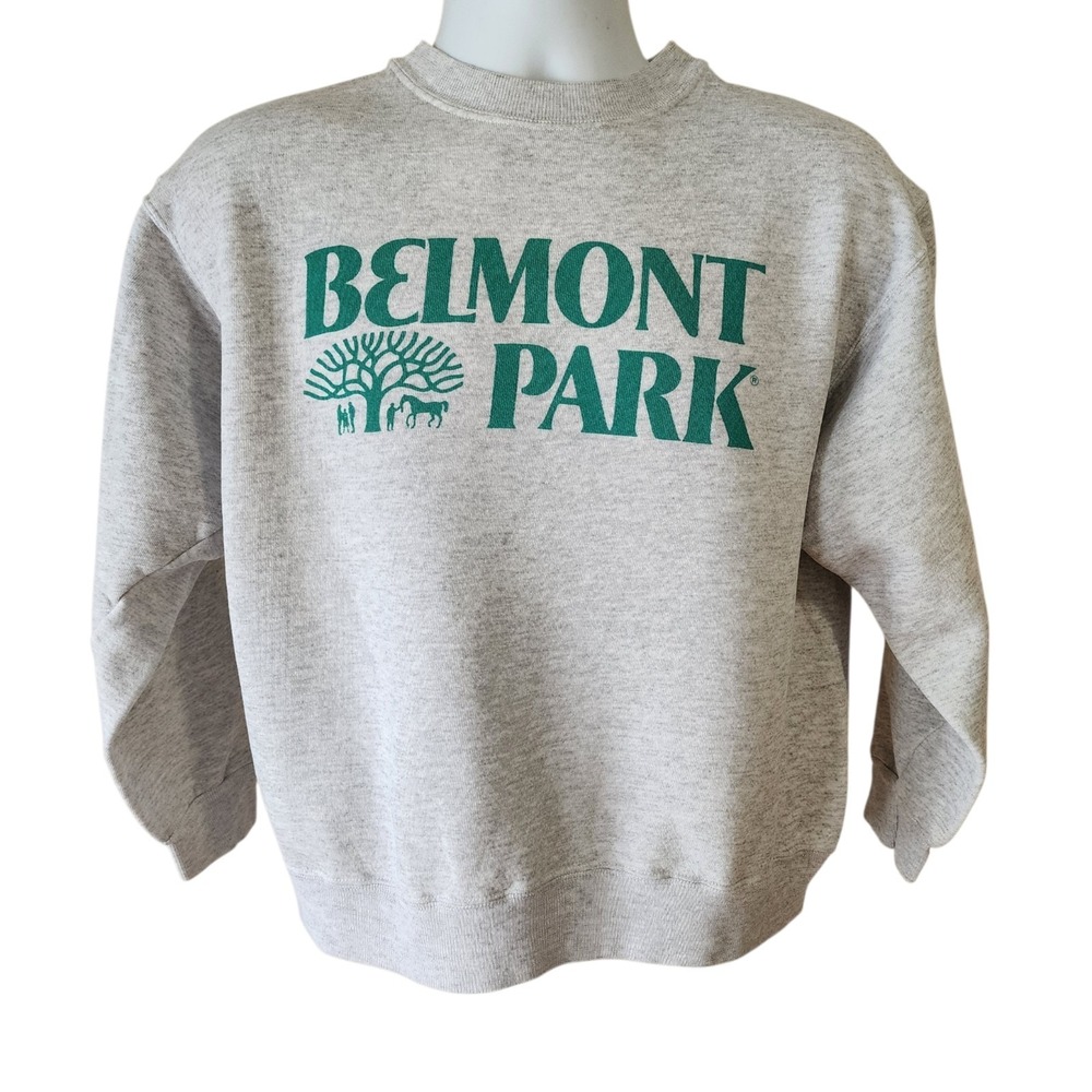 Vintage Belmont Park Sweatshirt Men's Large USA Made Gray Graphic Crewneck L